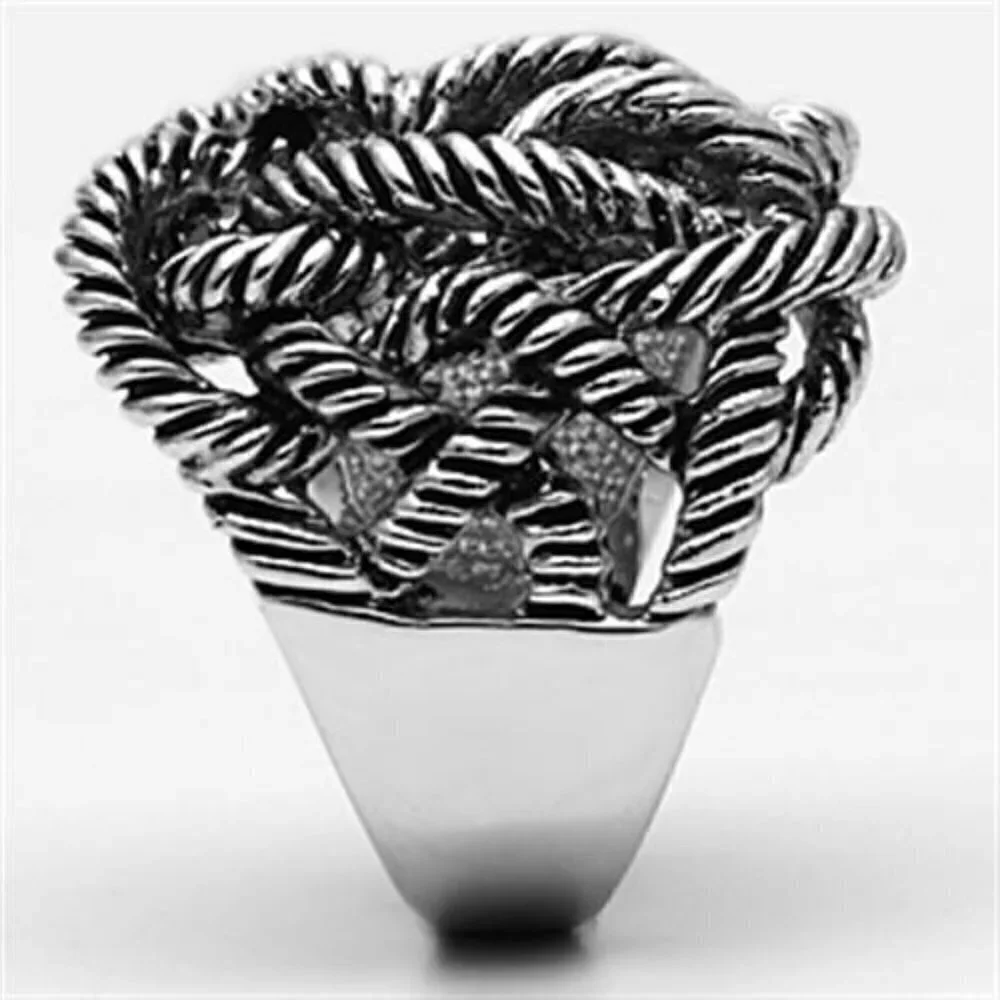 Twisted Rope Coiled Cable Silver Tone Metal Tangled Brass Ring Size 7